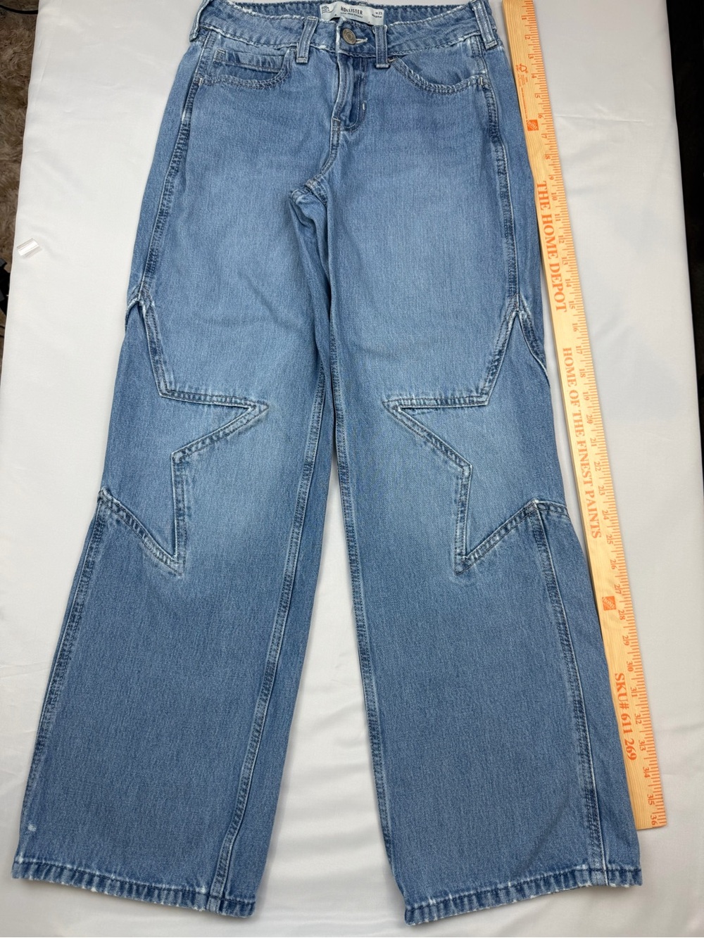 Hollister Light Blue Star-Panel Low - Rise Baggy Jeans